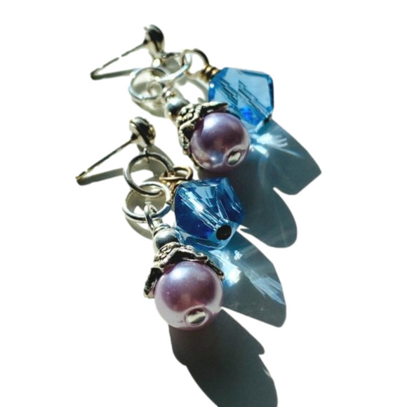 ❤️ Austrian Pink Pearl & Swiss Cut Glass Earrings - Picture 4 of 6